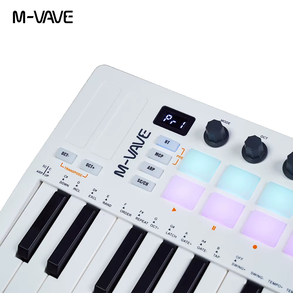 SMK-Ⅱ 25 Key MIDI Keyboard Controller with 16 RGB Drum Pads, Bluetooth Semi Weighted Professional Dynamic Keybed