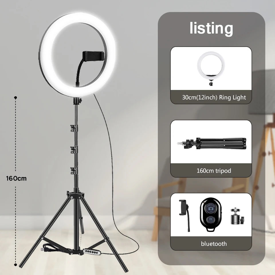 10" 26Cm LED Selfie Ring Light Photography Video Light Ringlight Phone Stand Tripod Fill Light Dimmable Lamp Trepied Streaming