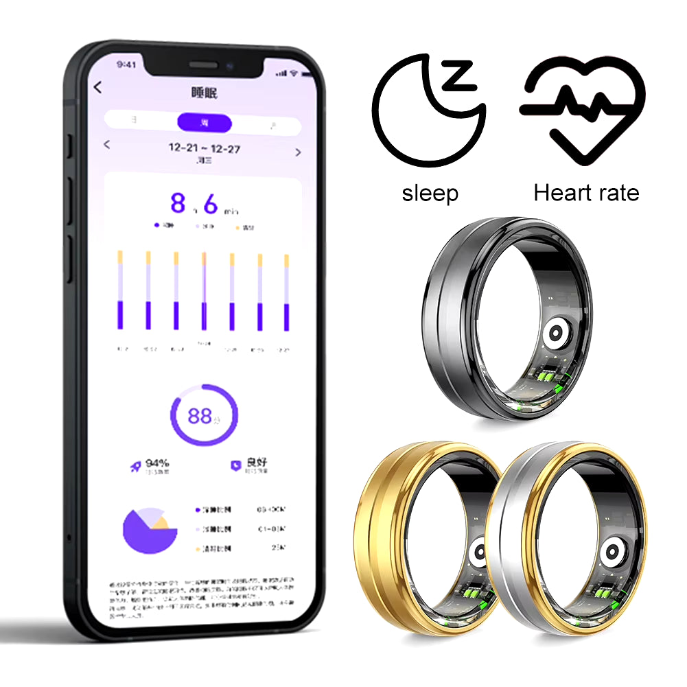 R06 5ATM Smart Ring Men Women Heart Rate and Blood Oxygen Monitor IP68 Waterproof Multi-Sport Mode Fitness Tracking Smart Ring