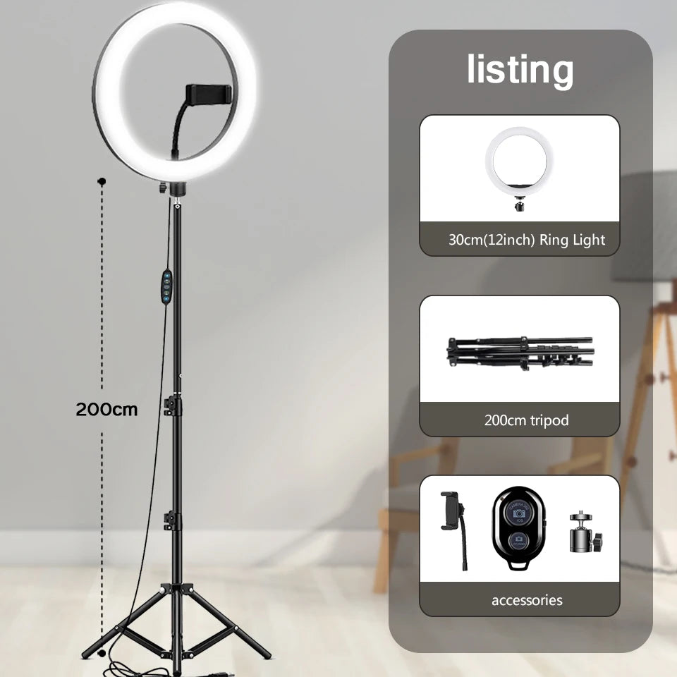 10" 26Cm LED Selfie Ring Light Photography Video Light Ringlight Phone Stand Tripod Fill Light Dimmable Lamp Trepied Streaming