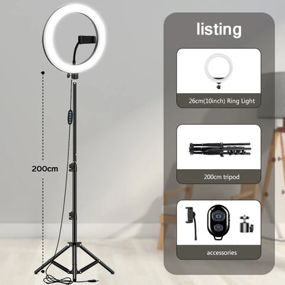 10" 26Cm LED Selfie Ring Light Photography Video Light Ringlight Phone Stand Tripod Fill Light Dimmable Lamp Trepied Streaming